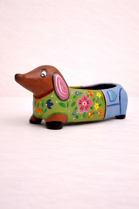 Green & Blue Dog Planter Pot