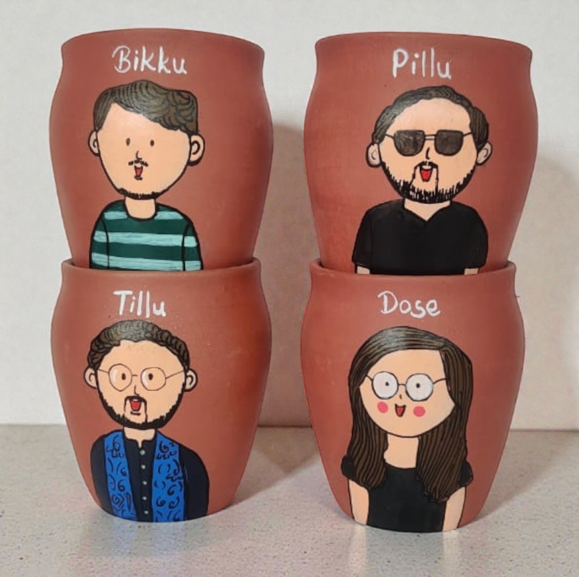 Photo Personalised Kullhad set of 4 for Family