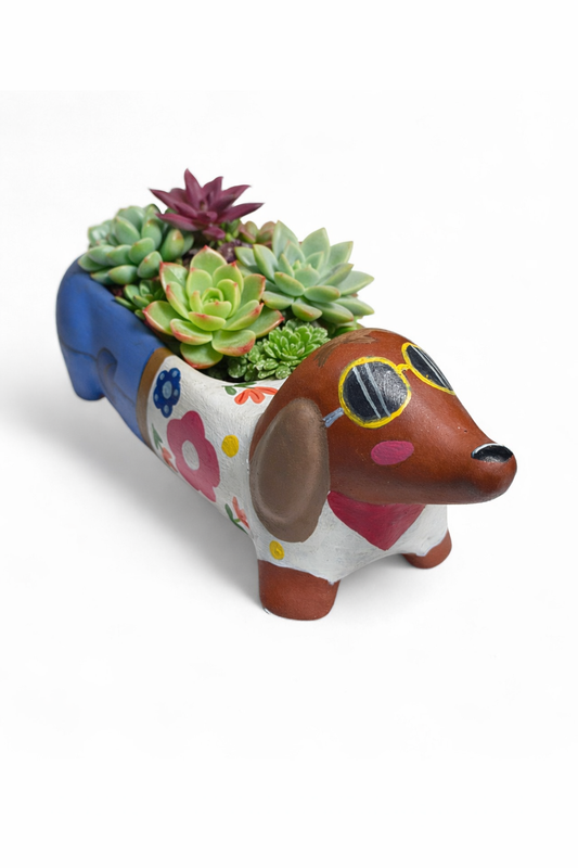 white & Blue Dog Planter