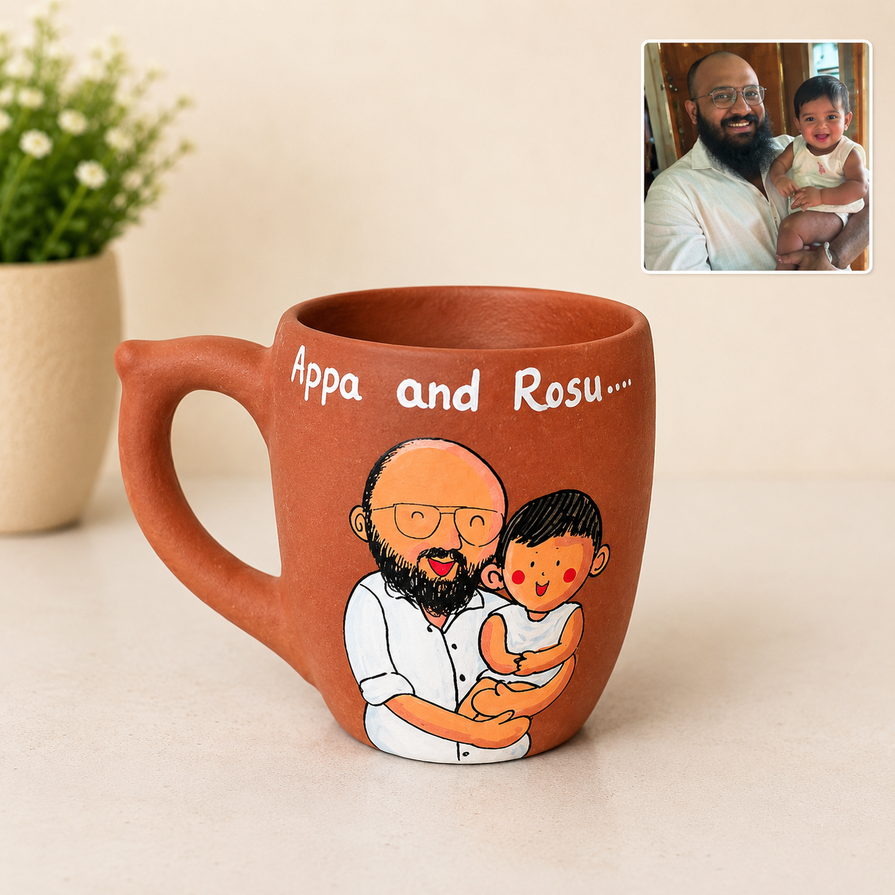 Personalised Mug for Father and Child, terracotta mug by Happy Earth Studio, view 2