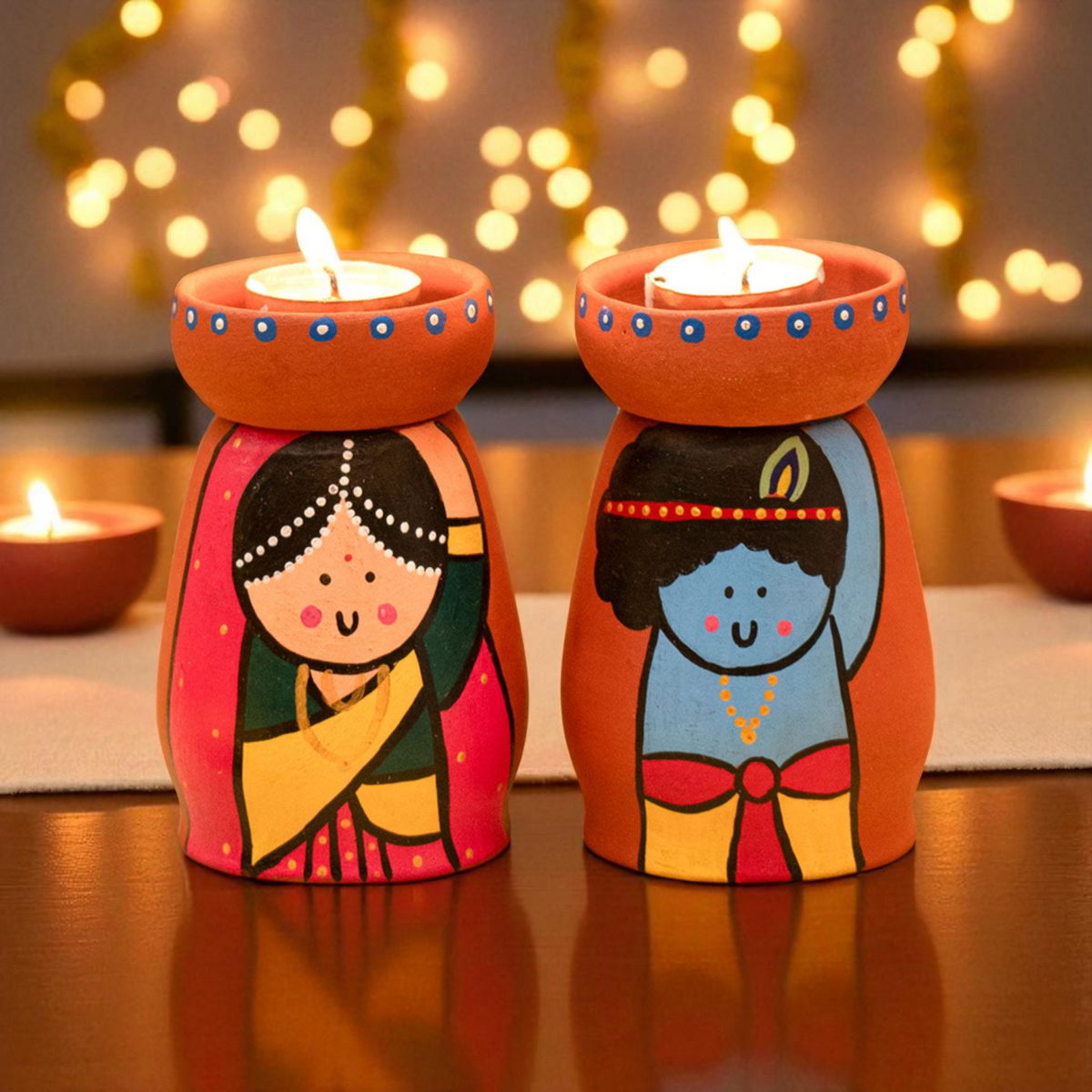 Radha Krishna Themed Tea Light Holders | Happy Earth Studio