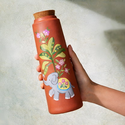 Haati Kamal Terracotta Bottle, terracotta water bottle by Happy Earth Studio, view 5