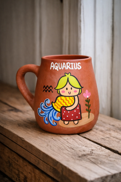 Aquarius Zodiac Mug, terracotta mug by Happy Earth Studio, view 2