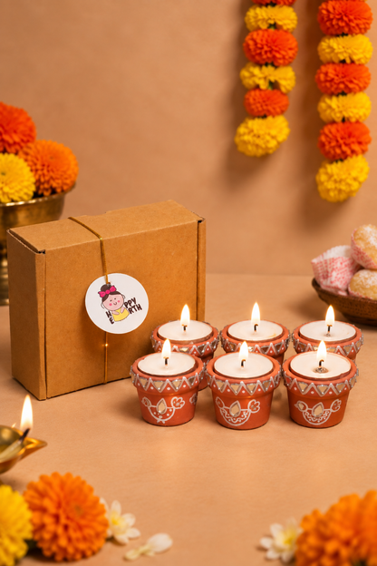 Mini Terracotta Mirror Work Diya Tealight Set