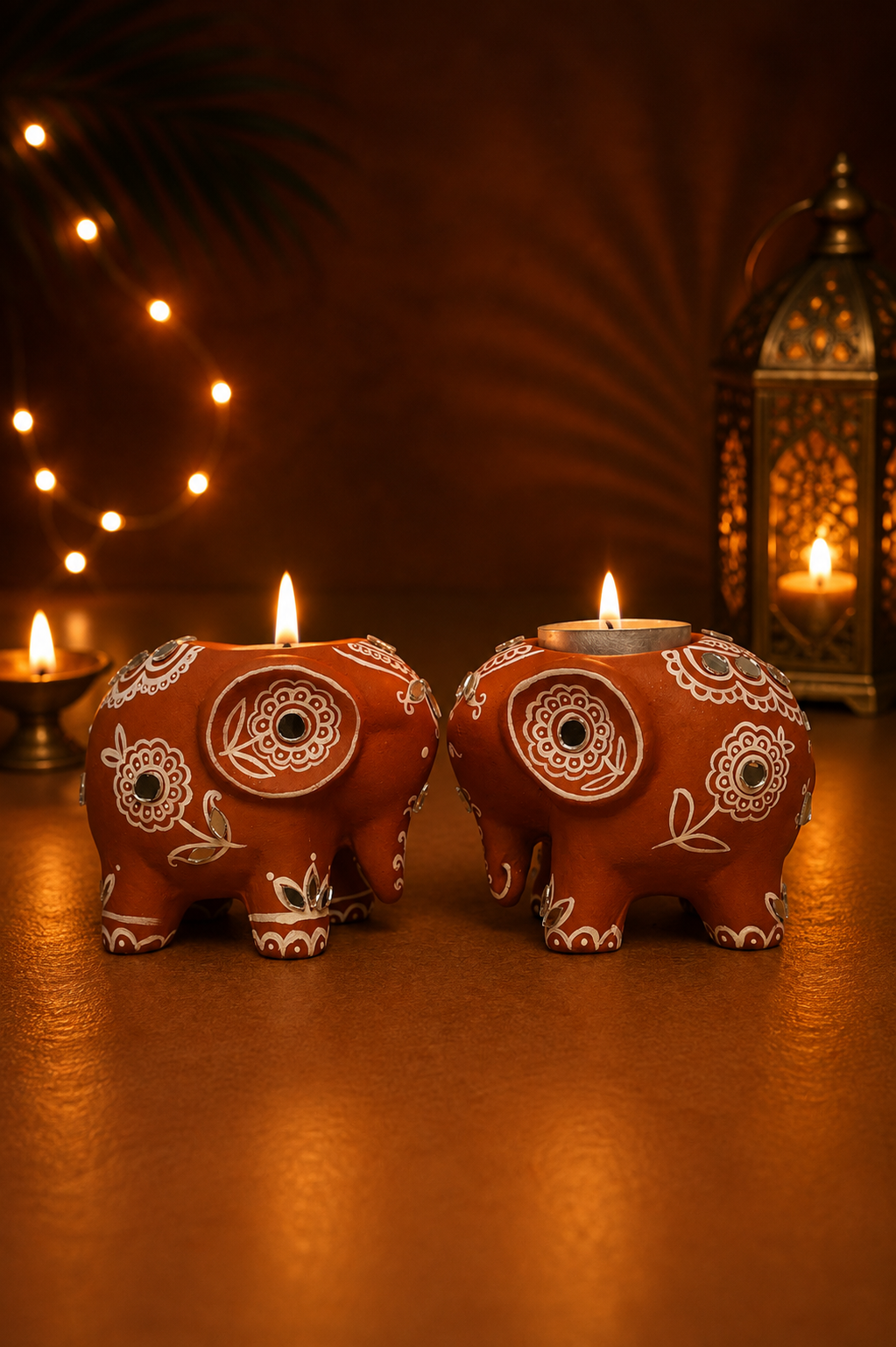 Appu Mini Elephant Mirror Work Tealight Holder