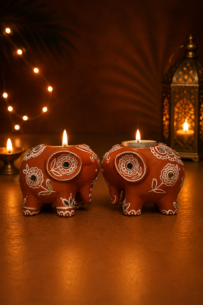 Appu Mini Elephant Mirror Work Tealight Holder