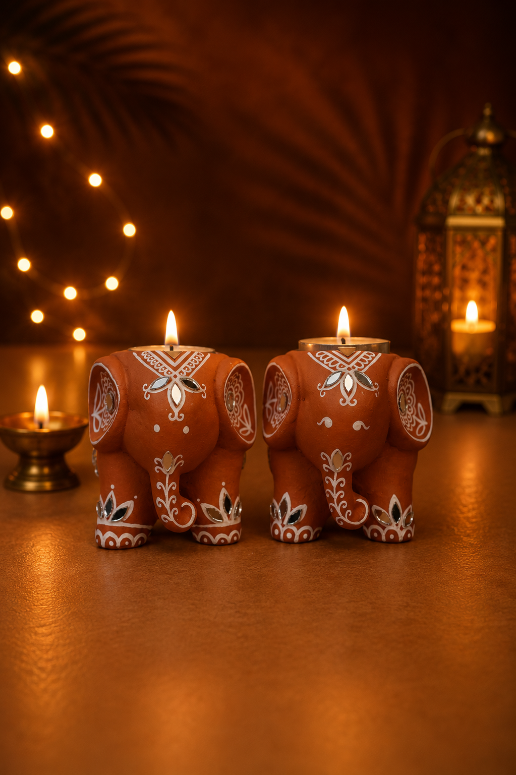 Appu Mini Elephant Mirror Work Tealight Holder