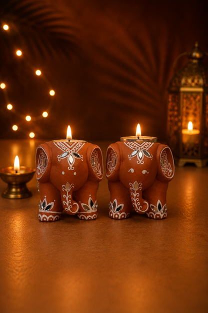 Appu Mini Elephant Mirror Work Tealight Holder