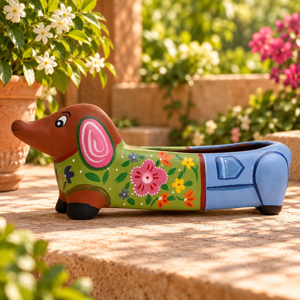 Green & Blue Dog Planter Pot