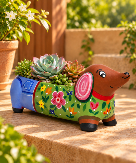 Green & Blue Dog Planter Pot