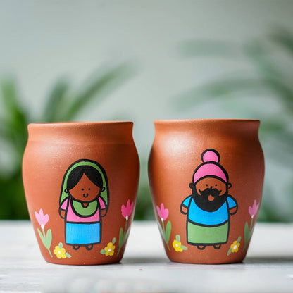 Handmade Terracotta Regional Themed Kullhads, handmade hand painted terracotta kullhad by Happy Earth Studio, Jalna