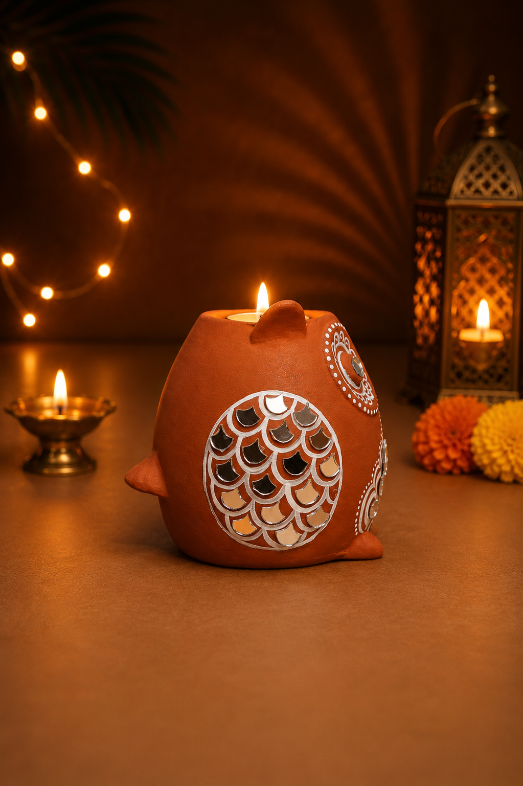 Roshni Mirror Work Owl Tealight Holder