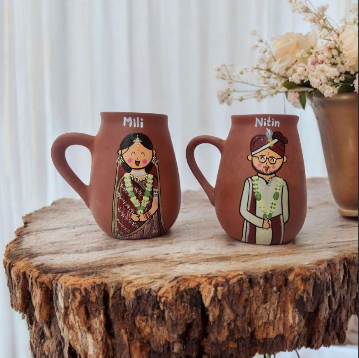 Photo Personalised Mug Set of 2 for a Wedding Couples, terracotta mug set by Happy Earth Studio, view 4