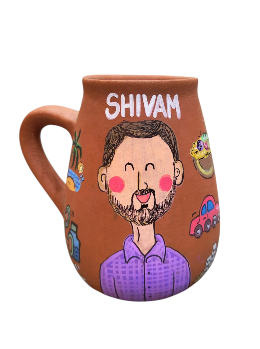 Personalised Hobby Mug, handmade hand painted terracotta mug by Happy Earth Studio, Jalna