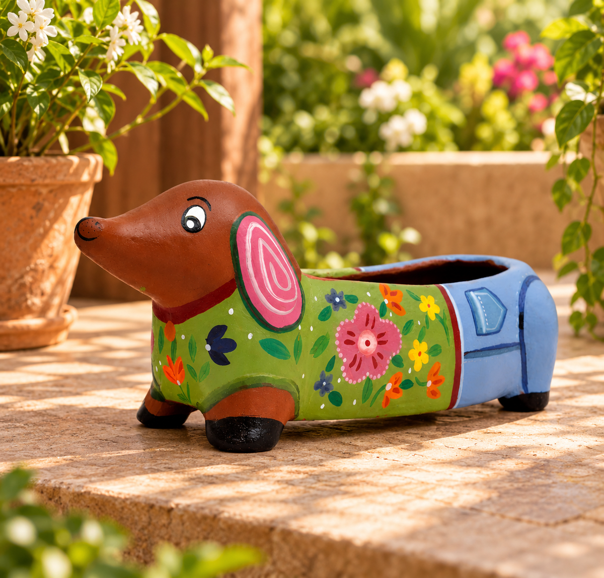 Green & Blue Dog Planter Pot