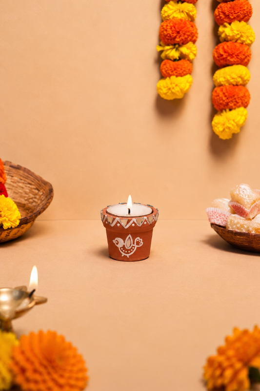 Mini Terracotta Mirror Work Diya Tealight Set
