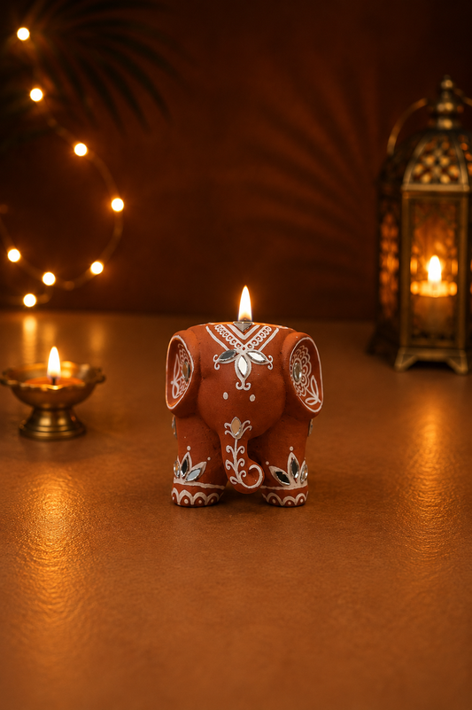 Appu Mini Elephant Mirror Work Tealight Holder