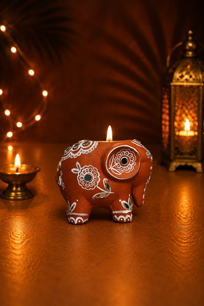 Appu Mini Elephant Mirror Work Tealight Holder