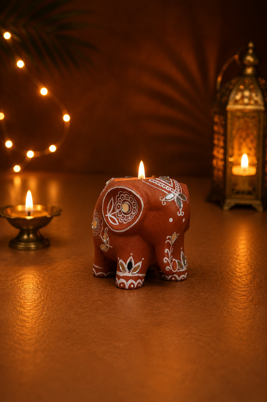 Appu Mini Elephant Mirror Work Tealight Holder