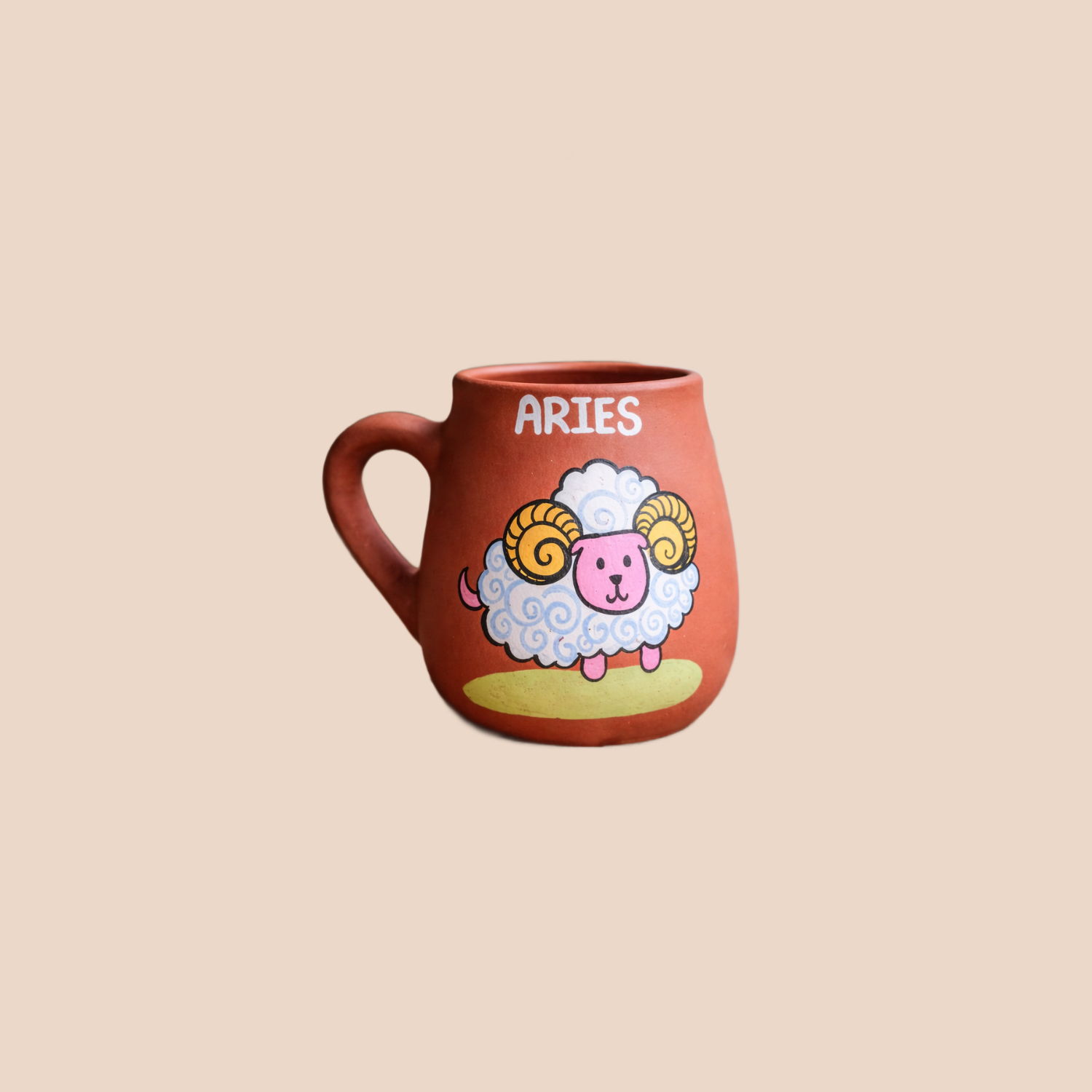 Aries Zodiac Mug — handpainted terracotta