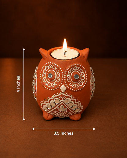 Roshni Mirror Work Owl Tealight Holder