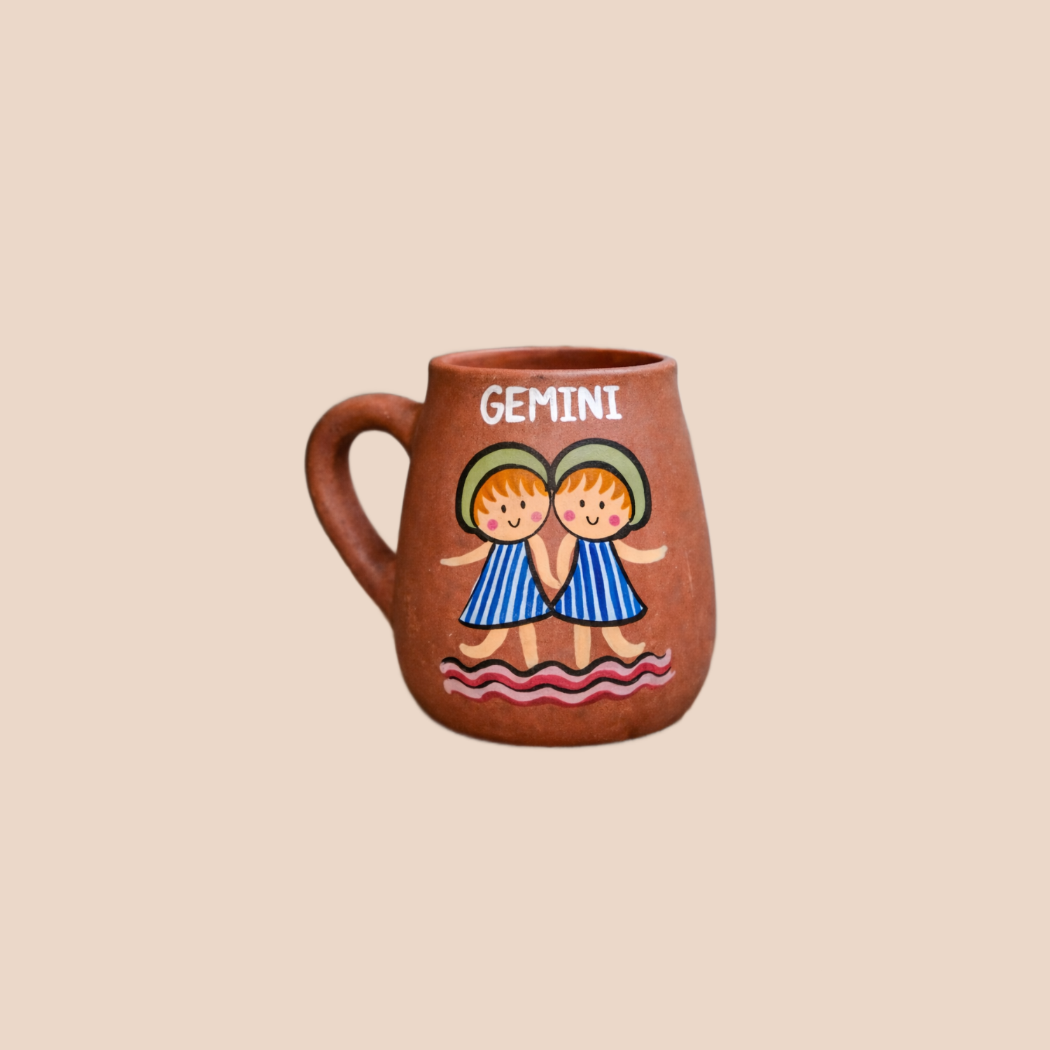 Gemini Zodiac Mug — handpainted terracotta