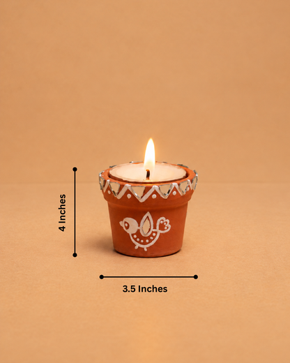 Mini Terracotta Mirror Work Diya Tealight Set