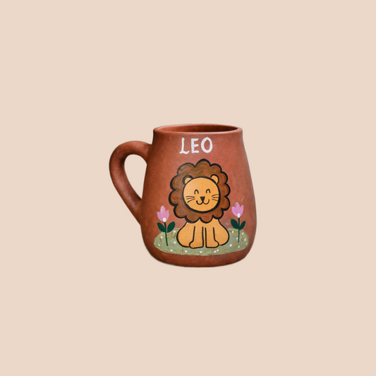 Leo Zodiac Mug — handpainted terracotta