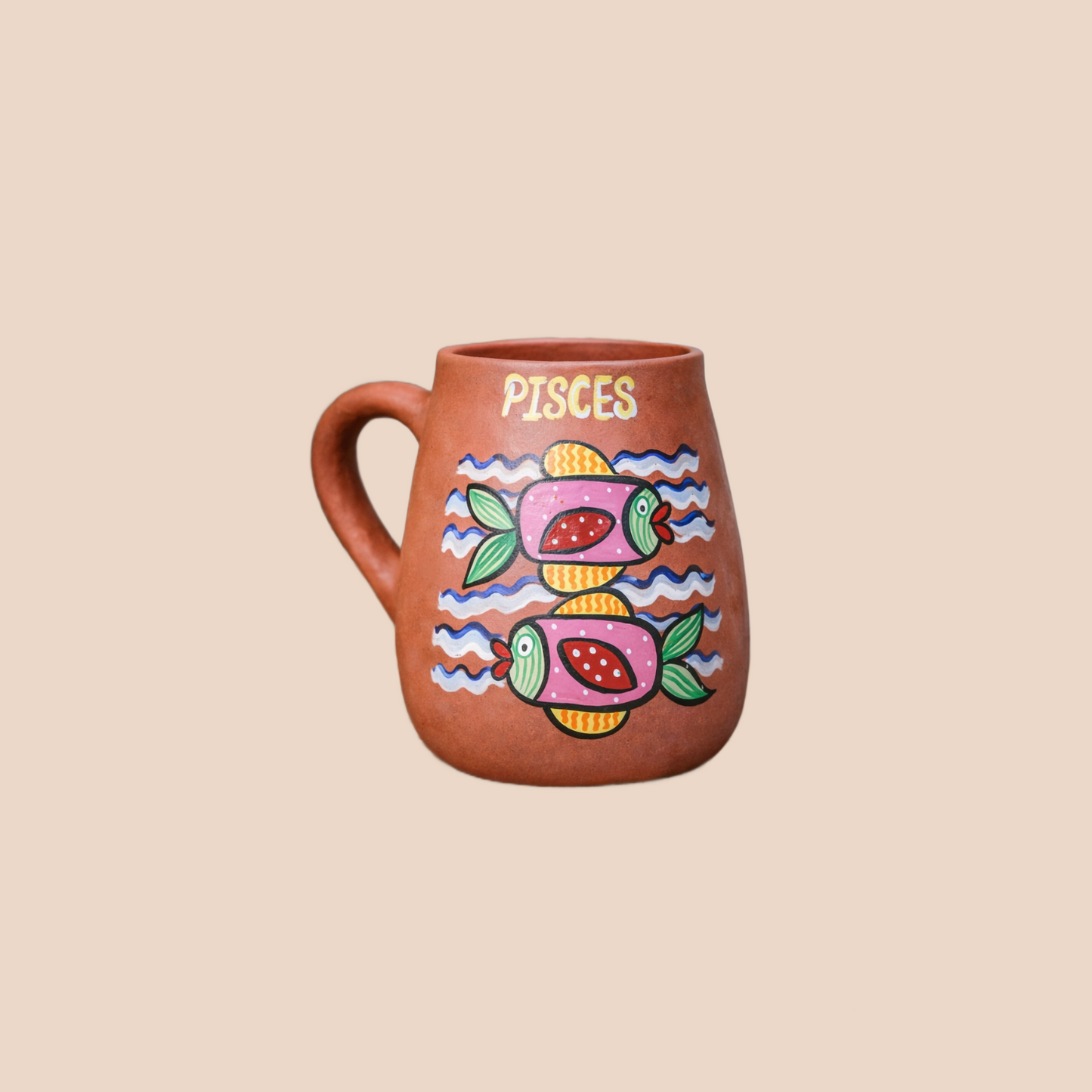 Pisces Zodiac Mug — handpainted terracotta