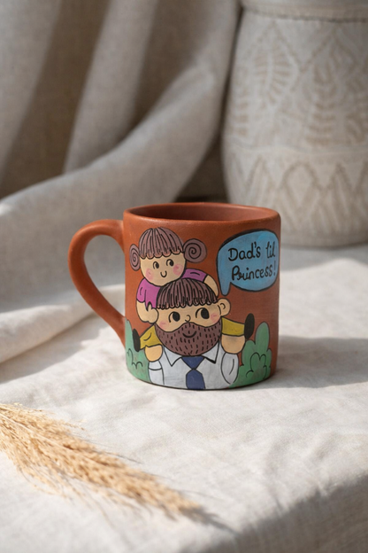 Dad's Little Princess Mug, handmade hand painted terracotta mug by Happy Earth Studio, Jalna