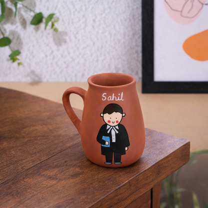 Lawyer's Mug, handmade hand painted terracotta mug by Happy Earth Studio, Jalna