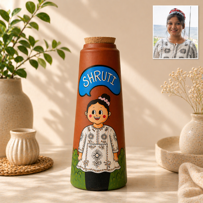 Photo Personalised Bottle, handmade hand painted terracotta by Happy Earth Studio, Jalna