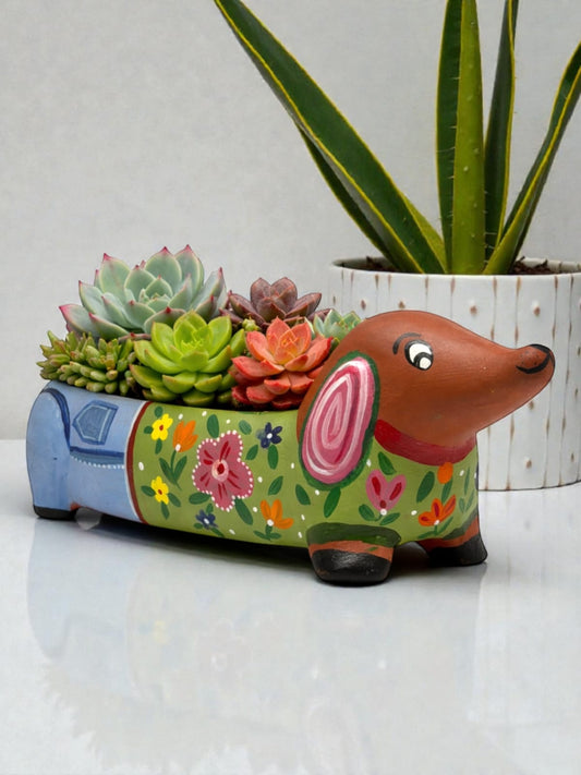 Green & Blue Dog Planter Pot