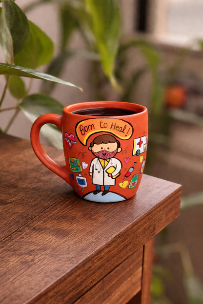 Doctor's Mug, handmade hand painted terracotta mug by Happy Earth Studio, Jalna