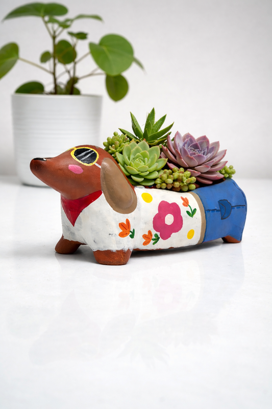 white & Blue Dog Planter