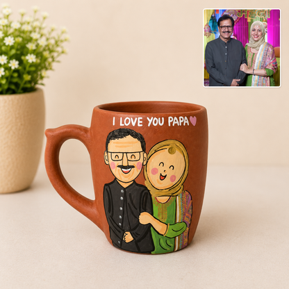 Personalised Mug for Father and Daughter, handmade hand painted terracotta mug by Happy Earth Studio, Jalna